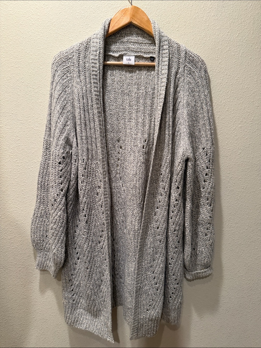 Cabi Light Heather Gray Open-Front Knit Cardigan